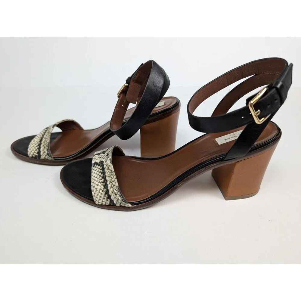 Cole Haan Cambon Mid Sandal Black Snake Embossed Leather Block Heel Size 8.5B